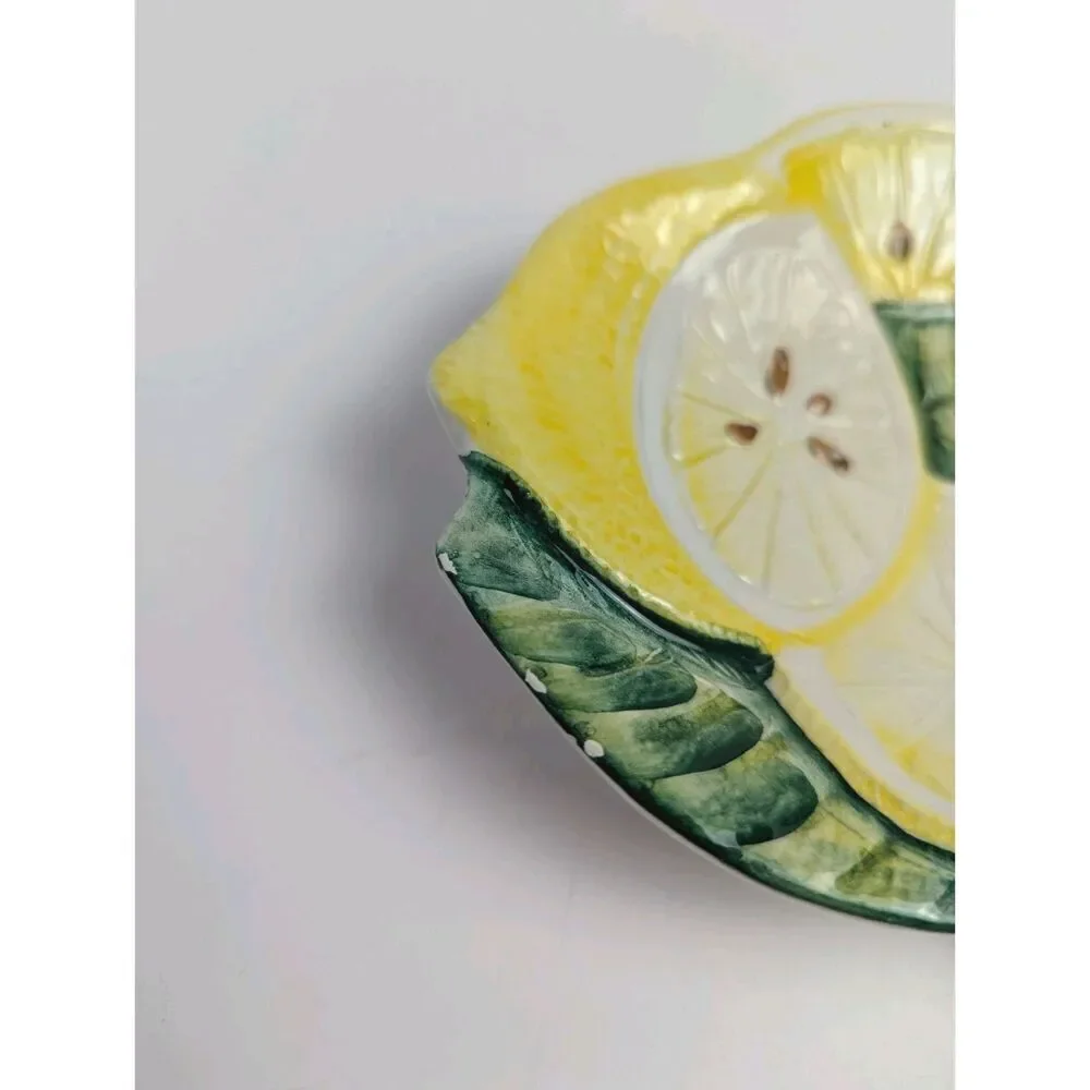 Italian Pottery Embossed Lemon Ceramic Dish Bowl Plate 8” x 5” Spoonrest